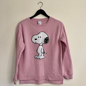 Peanuts Vintage Design Pink Pullover Sweatshirt with Chenille Snoopy, Size M